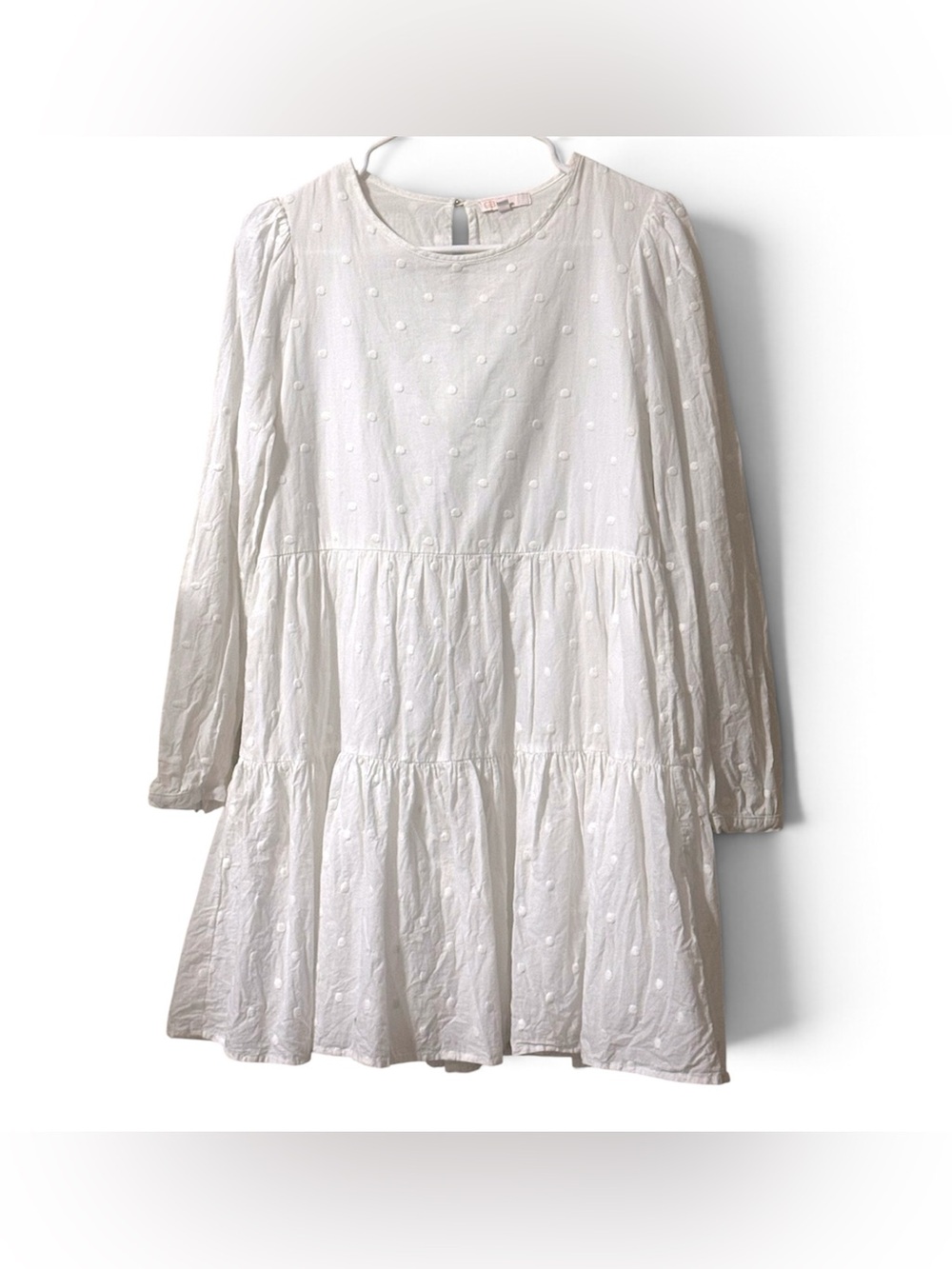 Gianni Bini Girls' White Swiss Dot Tiered Long-Sleeve Dress